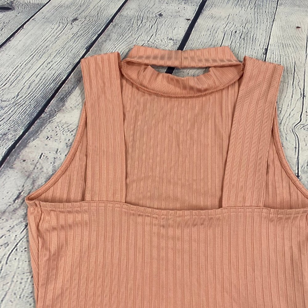 Guess Canya Ribbed  Pink Mock Neck Tank Top - Picture 5 of 7